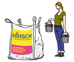 Frau füllt Abfälle in einen großen weißen HIRSCH-Big-Bag.